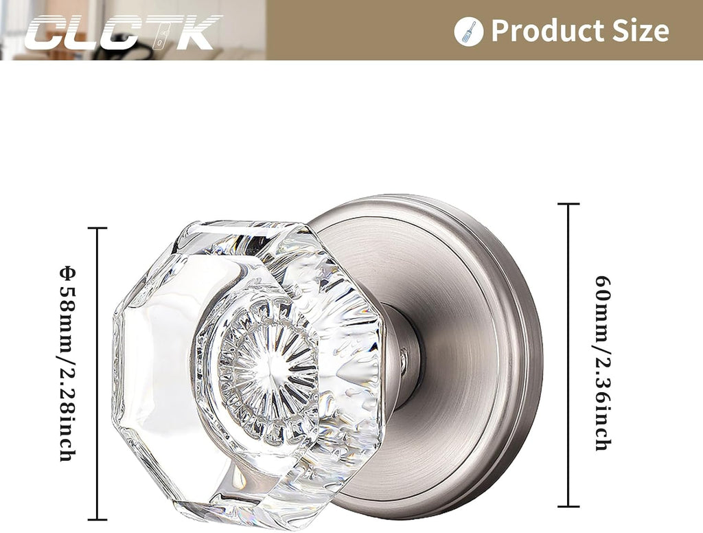 2 Pack Crystal Dummy Door Knobs, Non-Turning Single Side Dummy Door Knob, Brushed Nickel