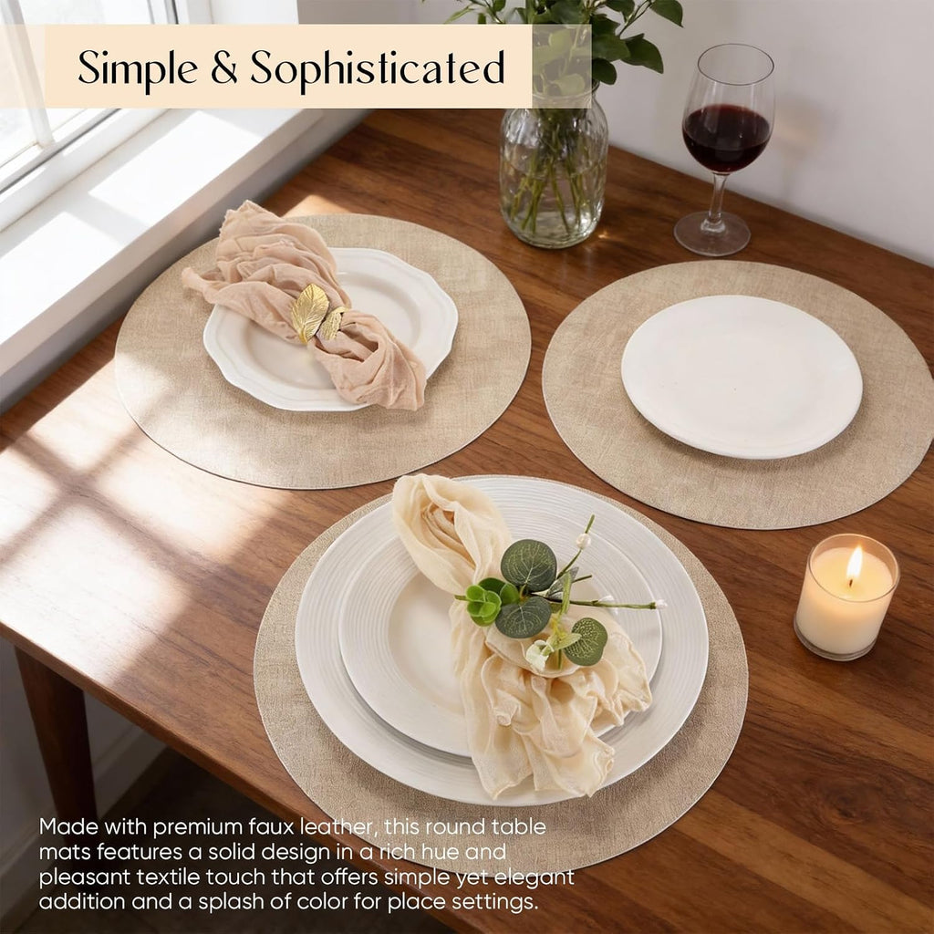Placemats Round Faux Leather Placemats Dual-Sided Table Mats Heat Resistant 13'' Wipeable Dining Place - Set of 10