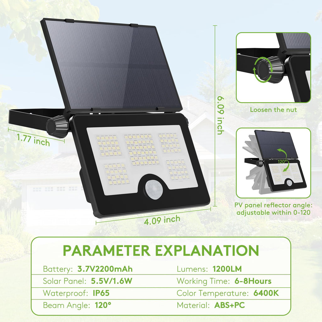 Upgrade Version Solar Outdoor Lights, Ultra Bright Floodlight, Motion Sensing Lights, Waterproof Safetylight, Adjustable