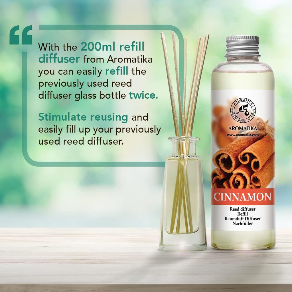 Cinnamon Reed Diffuser Refill with Natural Essential Cinnamon Oil 6.8 Fl Oz - Fresh & Long Lasting Fragrance - Reed