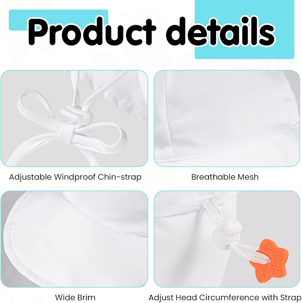 UPF 50+ UV Ray Sun Protection Baby Hat w/Neck Flap & Drawstring