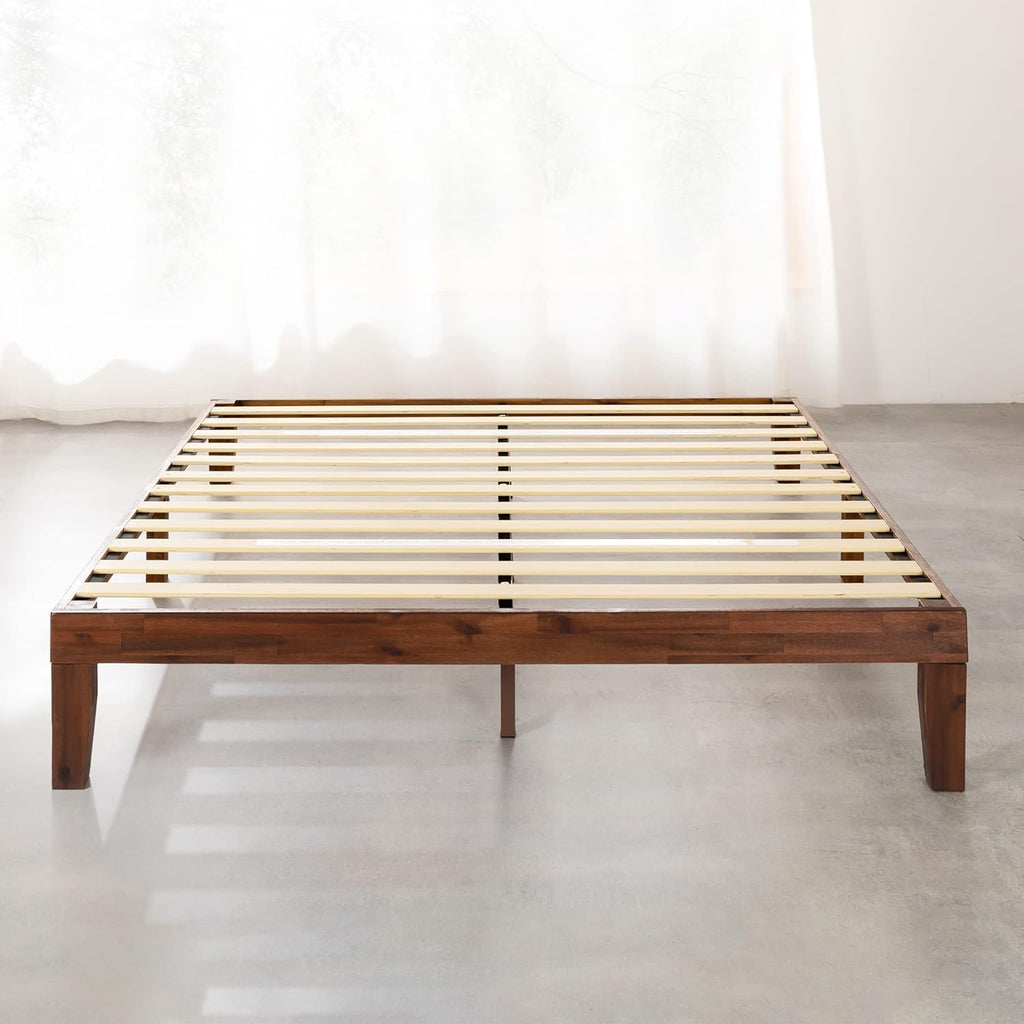 Naturalista Classic - 12 Inch Solid Wood Platform Bed with Wooden Slats, No Box Spring Needed, Easy Assembly, Queen