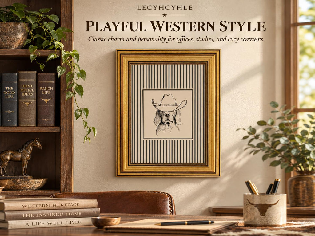 Cowboy Dog Framed Wall Art Western Dog Wall Decor 16×24 In