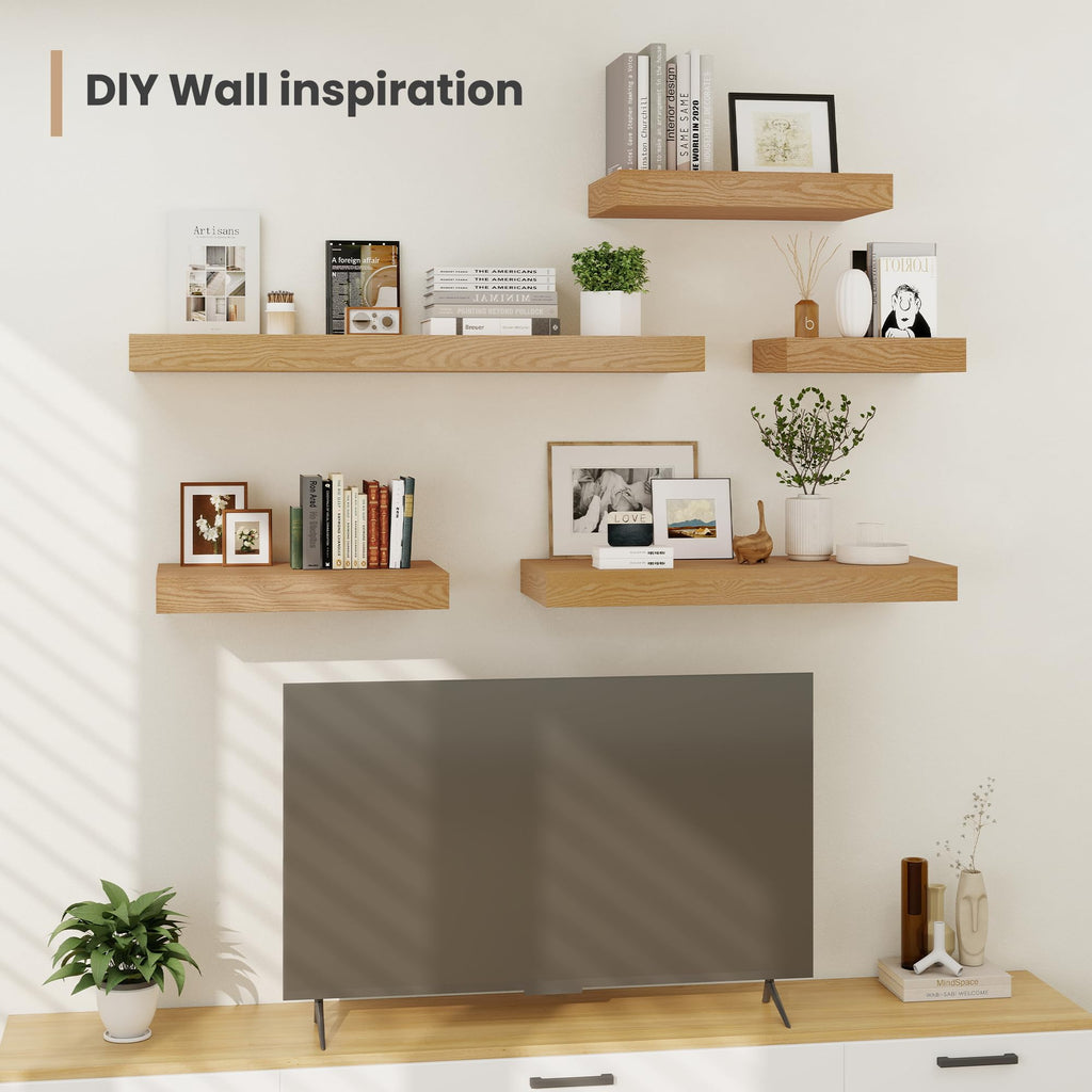 12 Inch Deep Floating Shelves, 55 x 12 inches Long Wall Shelf, Large Extra Display Shelf & Storage Shelf, Rustic Wood
