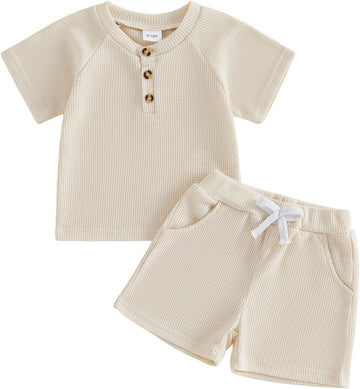 Toddler Baby Boy Clothes 6 12 Summer Outfit Waffle Knitted Stripe Casual T-shirt Tops Shorts Sets
