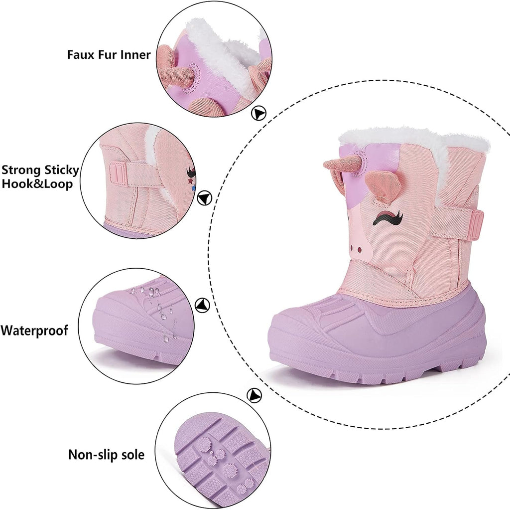 Kids Waterproof Snow Boots Toddler Winter Boots Girl Boy Fur Lined