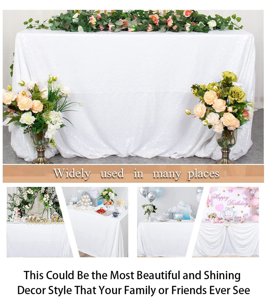 60" X 102" White Sequin Tablecloth, Wedding Table Cloth, Sparkle Sequin Linens, Sequin Tablecloth Rectangle