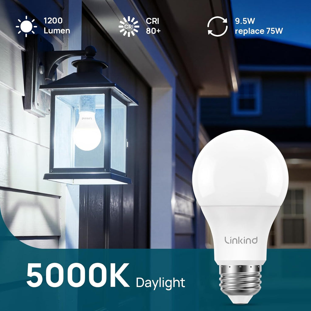Dusk to Dawn Light Bulbs Outdoor, A19 Sensor Led Bulbs Automatic On/Off, 9.5W led Light Bulbs, 75 Watt Equivalent