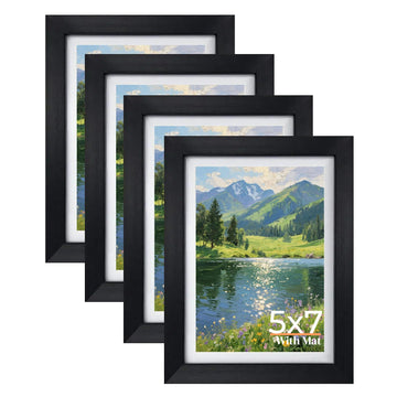 5x7 Picture Frame Set of 4, 6x8 Matted to Display 5 by 7 Photo with Mat or 6 by 8 without Mat for Wall or Tabletop