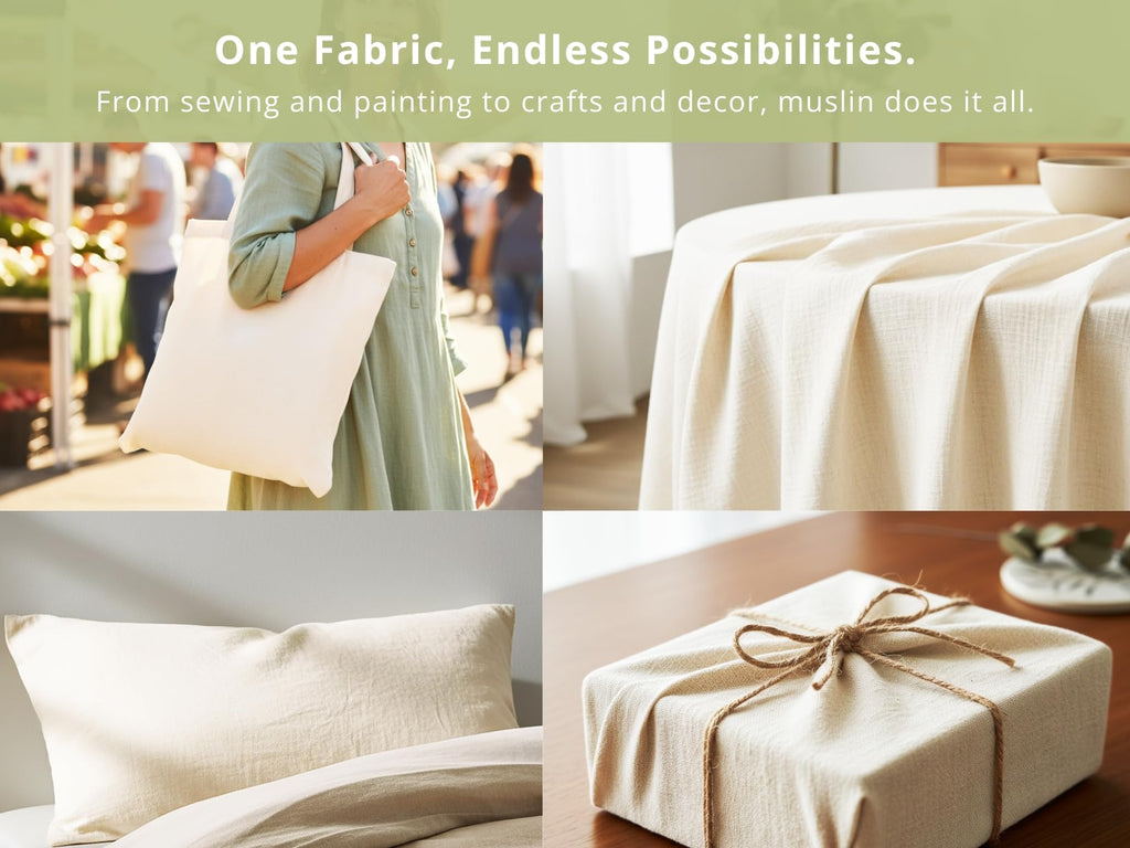 Natural Muslin Fabric, 63x72 in, Unbleached