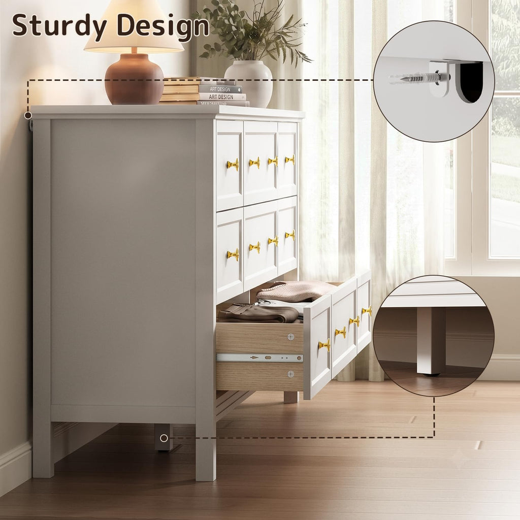 59" White with 9 Drawer & Modern Gold Handles