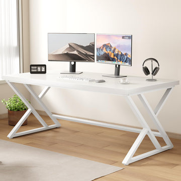 60 Inch White Modern Computer Office Desk Metal & Wood Writing Desks