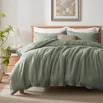 100% Linen Duvet Cover Set, 3 Piece Button Closure