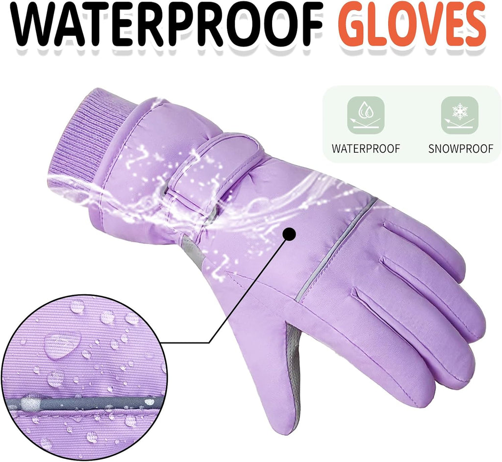 Kids Winter Ski Gloves Waterproof Children Girls Boys Fleece Thermal Snowboard Snow Gloves Mittens for Cold Weather