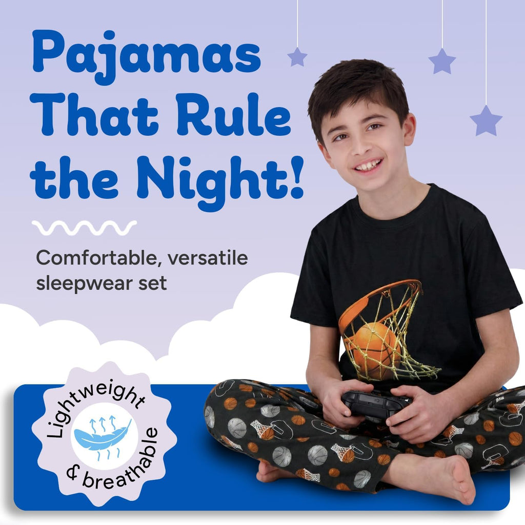 Boys Pajamas Set | Piece Pant, Shirt, Shorts Sleepwear Pjs for Kids | Loose Fit, Soft, Breathable Blue Plaid