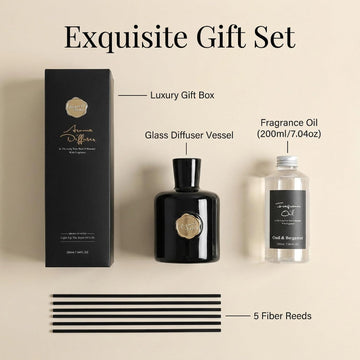 Oud & Bergamot Reed Diffuser, Long Lasting Essential Oil Fragrance - Set of 7