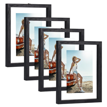 4x6 Floating Picture Frames Set of 4, Double Glass Photo Frame Display up to 6 x 8 Photos for Desktop or Wall