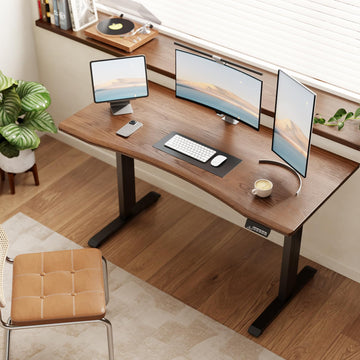 Solid Wood Electric Standing Desk, 55"x23.6" Walnut Standing Desk