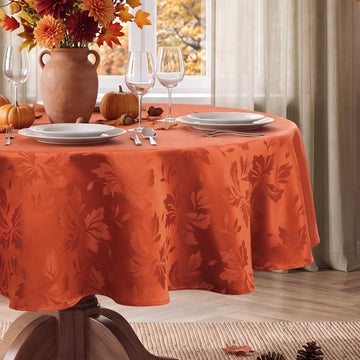Fall Jacquard Round Tablecloth, Thanksgiving Dining Decor