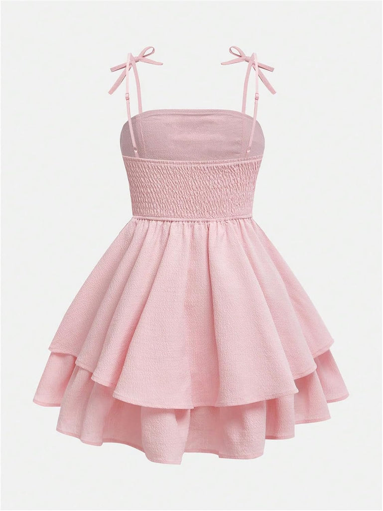Girl's Flowy Ruched Layered Ruffle Smocked Summer Cami Dresses