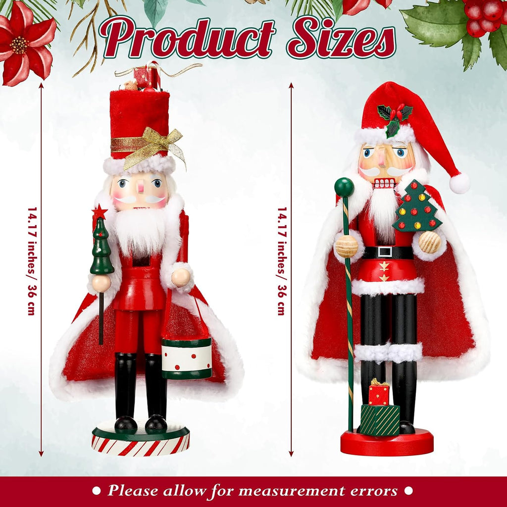 2 Pcs 14" Christmas Nutcrackers, Wooden Red Green White Santa Figures