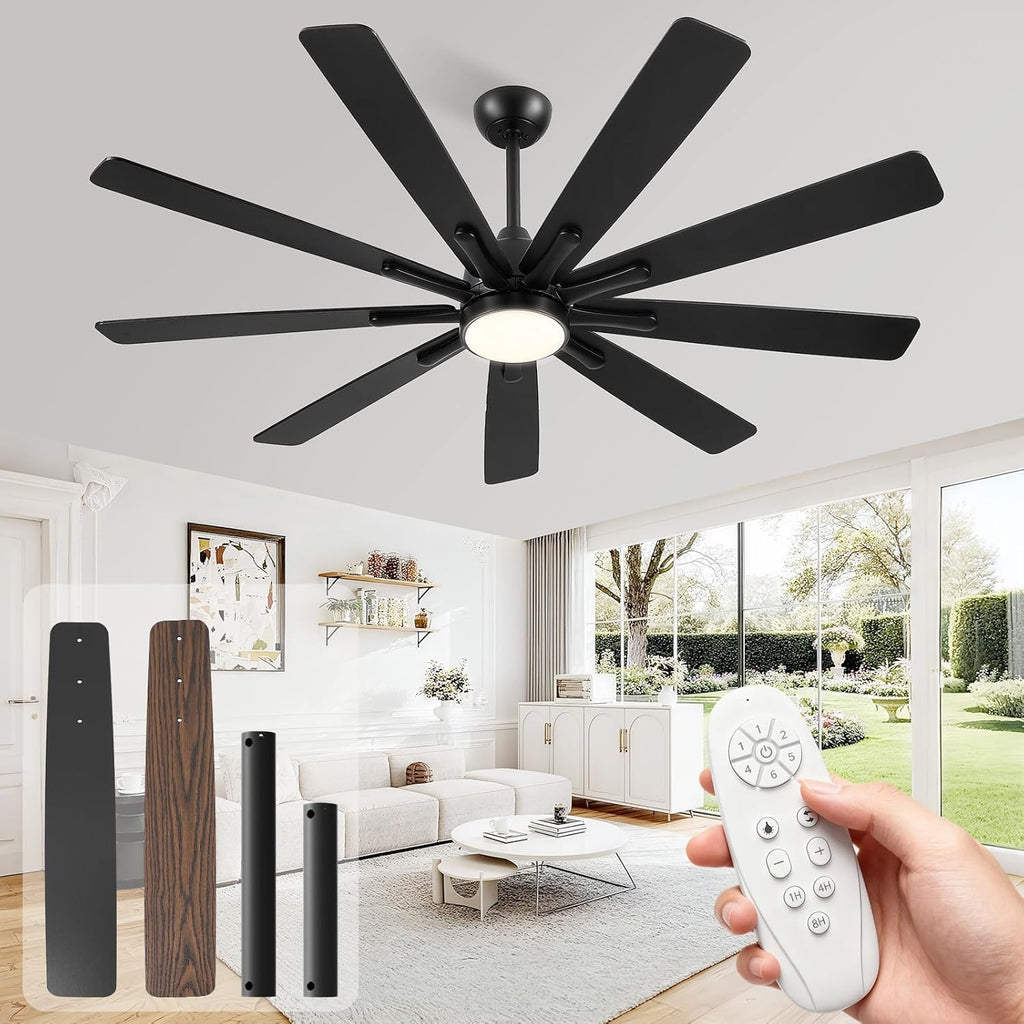 72" Ceiling Fan with LED Light and Remote - Black & Walnut