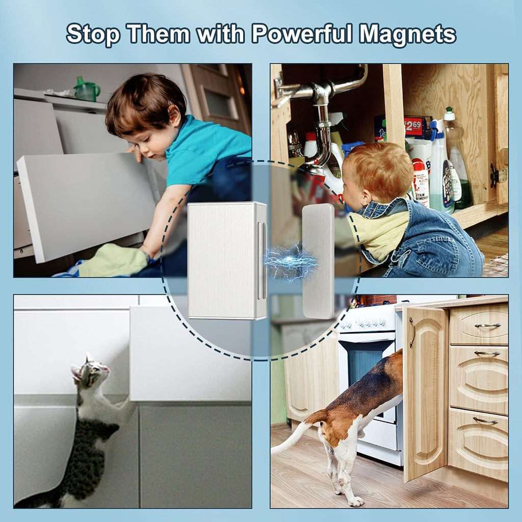 No Drill Adhesive Magnetic Door Catch - 17lb Holding Force, Cabinet Magnets & Drawer Closure, Self-Stick Stainless