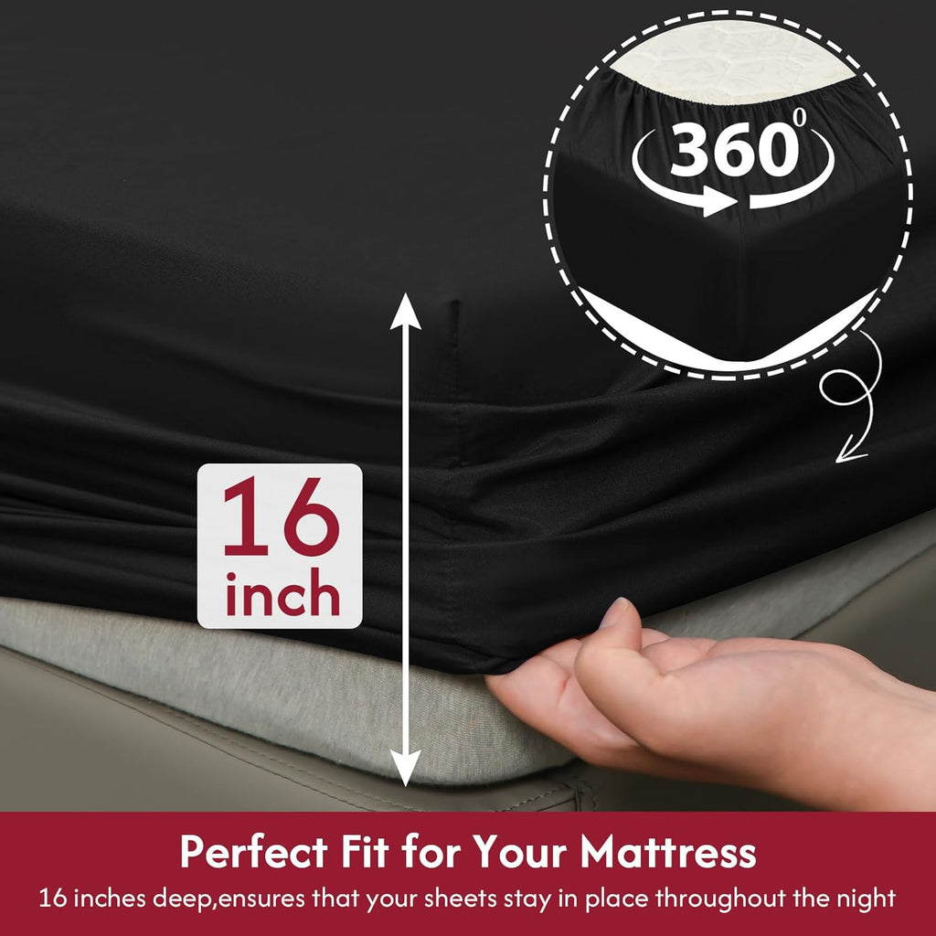 Queen Sheet Set - 6 Piece Hotel Luxury Wrinkle-Free Microfiber Sheet, Oeko-TEX Certified, Breathable & Elastic, 16"