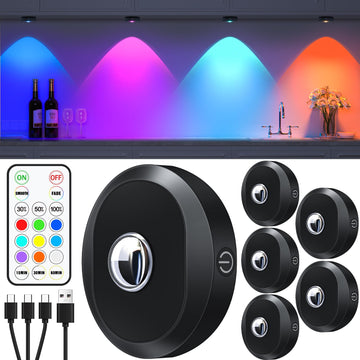 Rechargeable RGB Puck Lights with Remote,Wireless LED Tap Lights