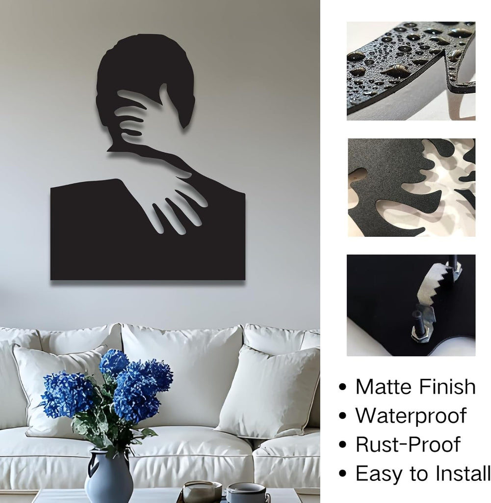 Matte Black Metal Wall Sculpture, Minimalist Negative Space Metal Wall Art, Abstract Monochrome Line Wall Hanging