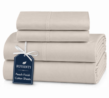 100% Cotton King Sheets, Percale King Size Sheets Set, Linen