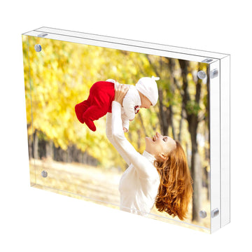 5X7 Acrylic Frame, Clear, Magnetic Photo Frame, Double Sided Frameless Standing in Desktop Picture Display, Pack of