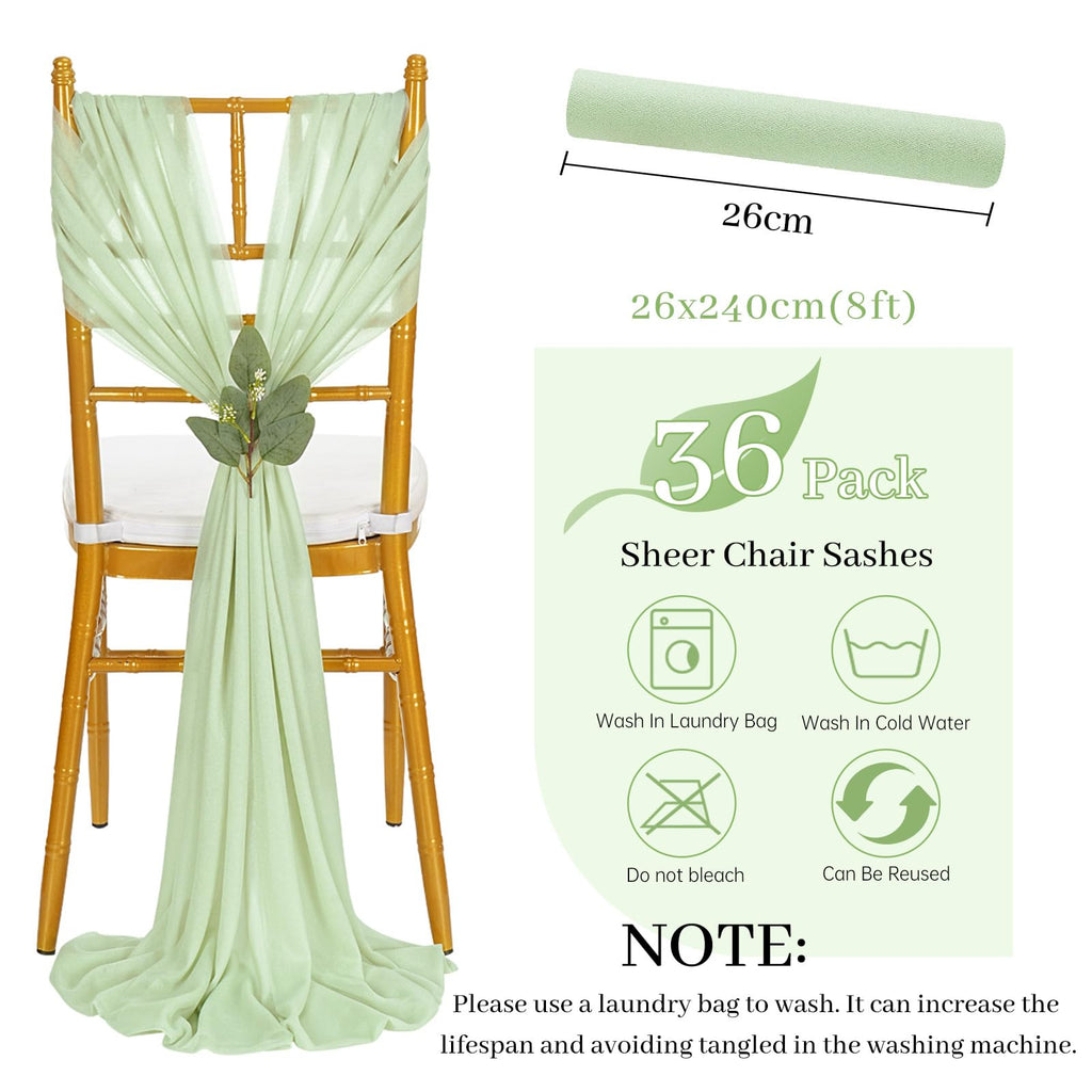 Sheer Fabric Wedding Chair Sashes: 36PCS Tulle Church Chair Cover Long Chairs Bows Aisle Drapes Party Decorations