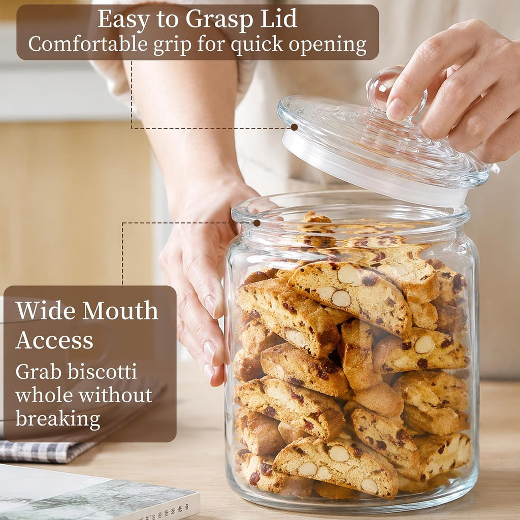 Biscotti Jar, 1/2 Gallon Wide Mouth Glass Cookie Jar, Glass Canisters with Airtight Lids, Kitchen Canisters