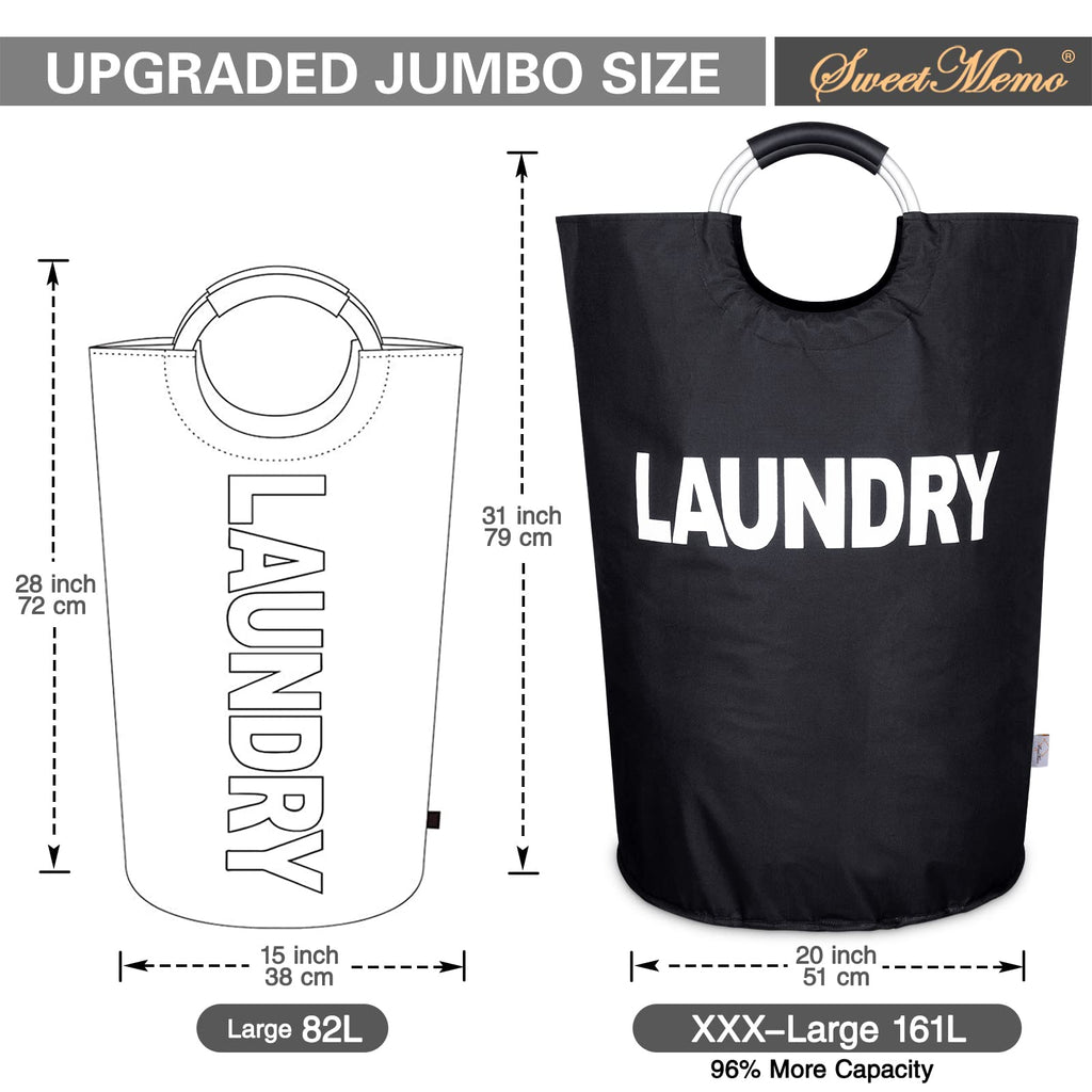 Oversized Laundry Basket, Huge Laundry Hamper Bag with Handles, 160L Black