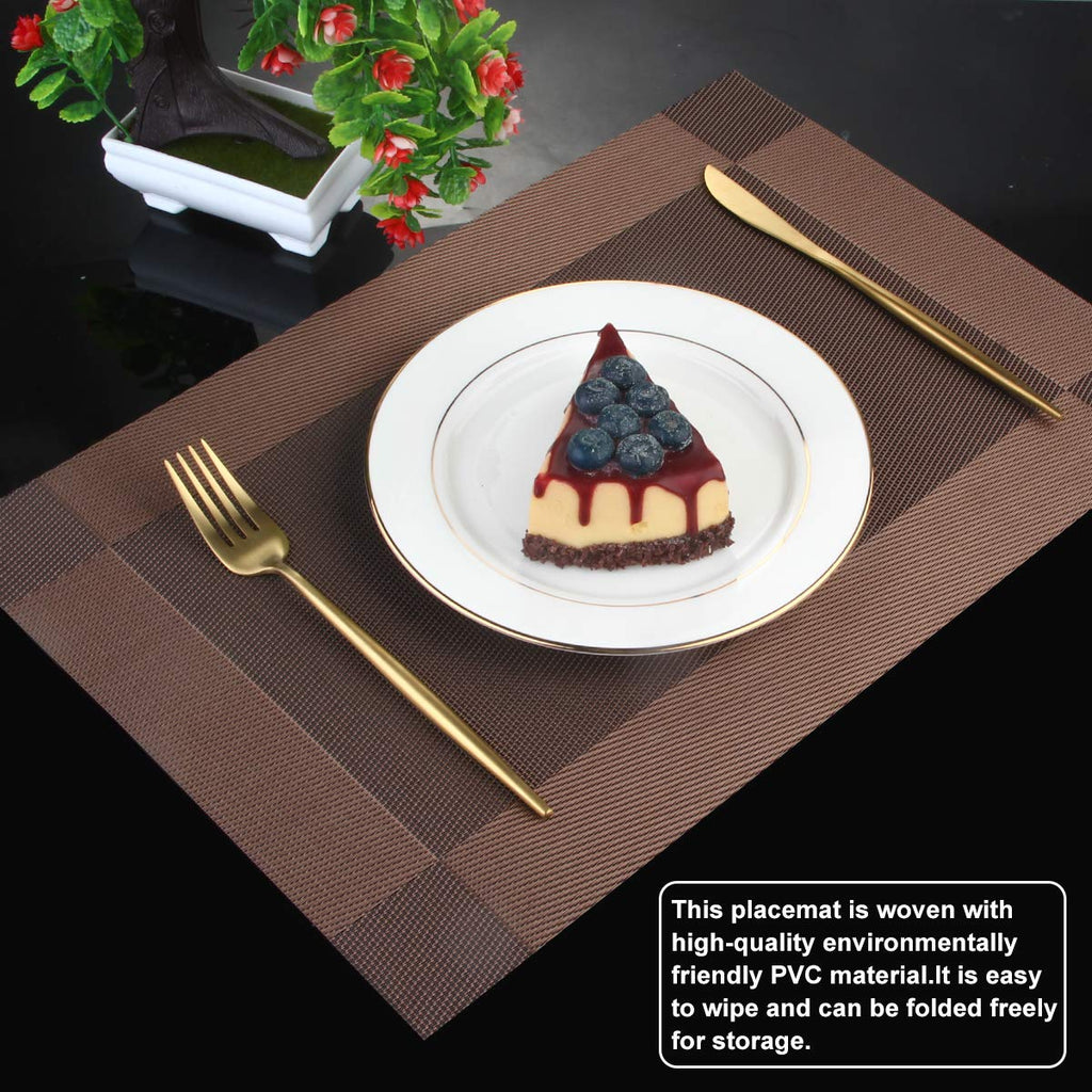 Placemats Set of 6, Durable Woven Vinyl PVC Table Mats (Brown Cross)