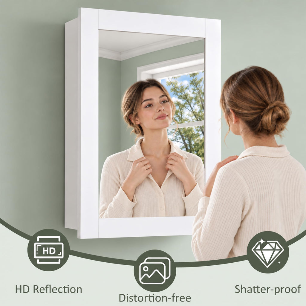 20 x 28 Inch Bathroom Wood Medicine Cabinet Mirror, White