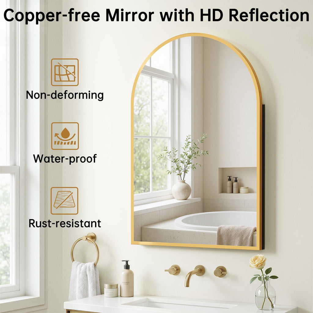 Arched Recessed Medicine Cabinet with Mirror, Bathroom Mirror Storage, Gold