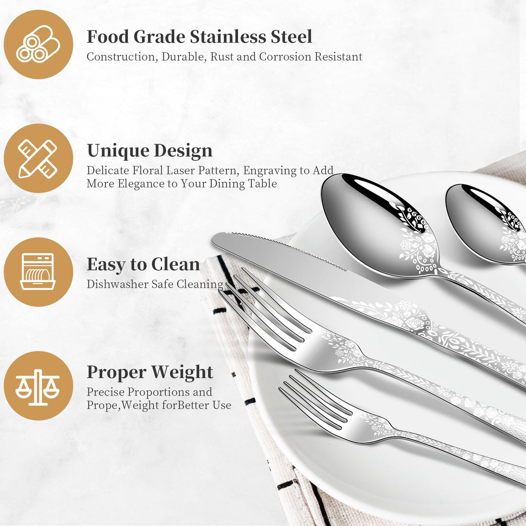 40 Piece Silverware Set, Stainless Steel Flatware Cutlery Set Service for 8, Mirror Polished Tableware Eating