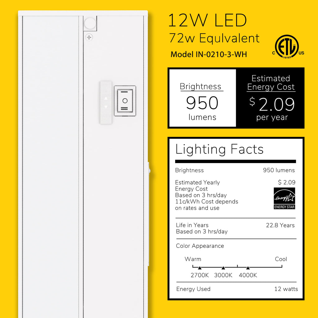 Linkable 3CCT LED Under Cabinet Light, Hardwired/Plug