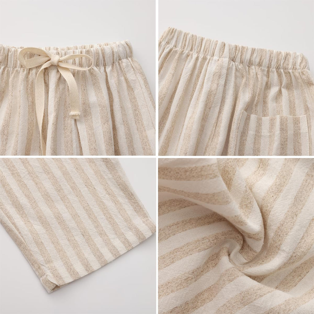Classic Casual Pants for Boys Thin Cotton Stripe Elastics Waist Spring Summer Trousers Toddler Long Pants 2Pcs