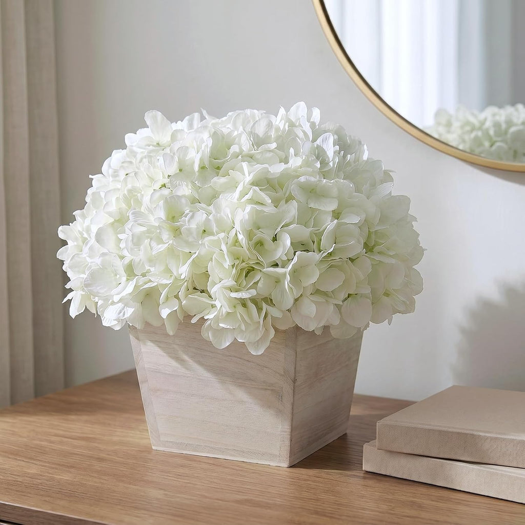 Artificial Hydrangea Flowers in Planter for Table Centerpiece Decor(White)