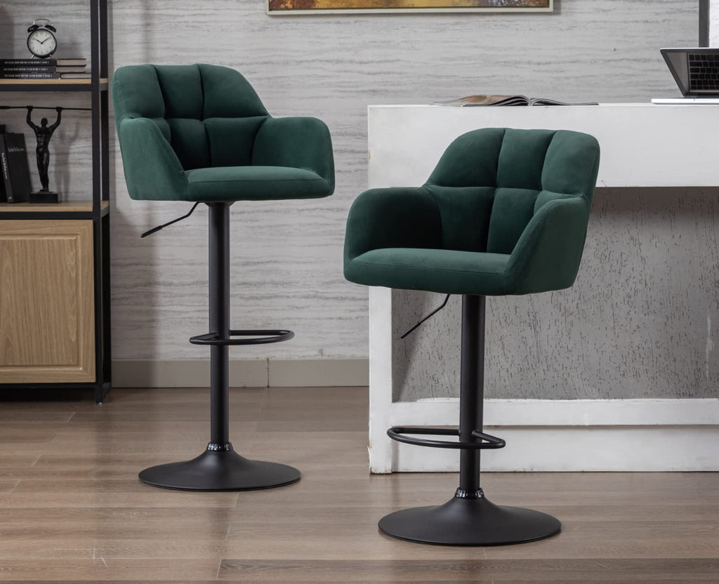 Swivel Bar Stools Set of 4 Modern Velvet Counter Barstools with Back and Arms Adjustable Bar Height Bar Stool Chairs