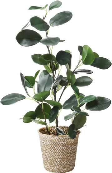 Artificial Ficus Tree Small Fake Plants in Weaved Pot 20" Height Desktop Decor Indoor Home Office Ins Style (Green, 1)