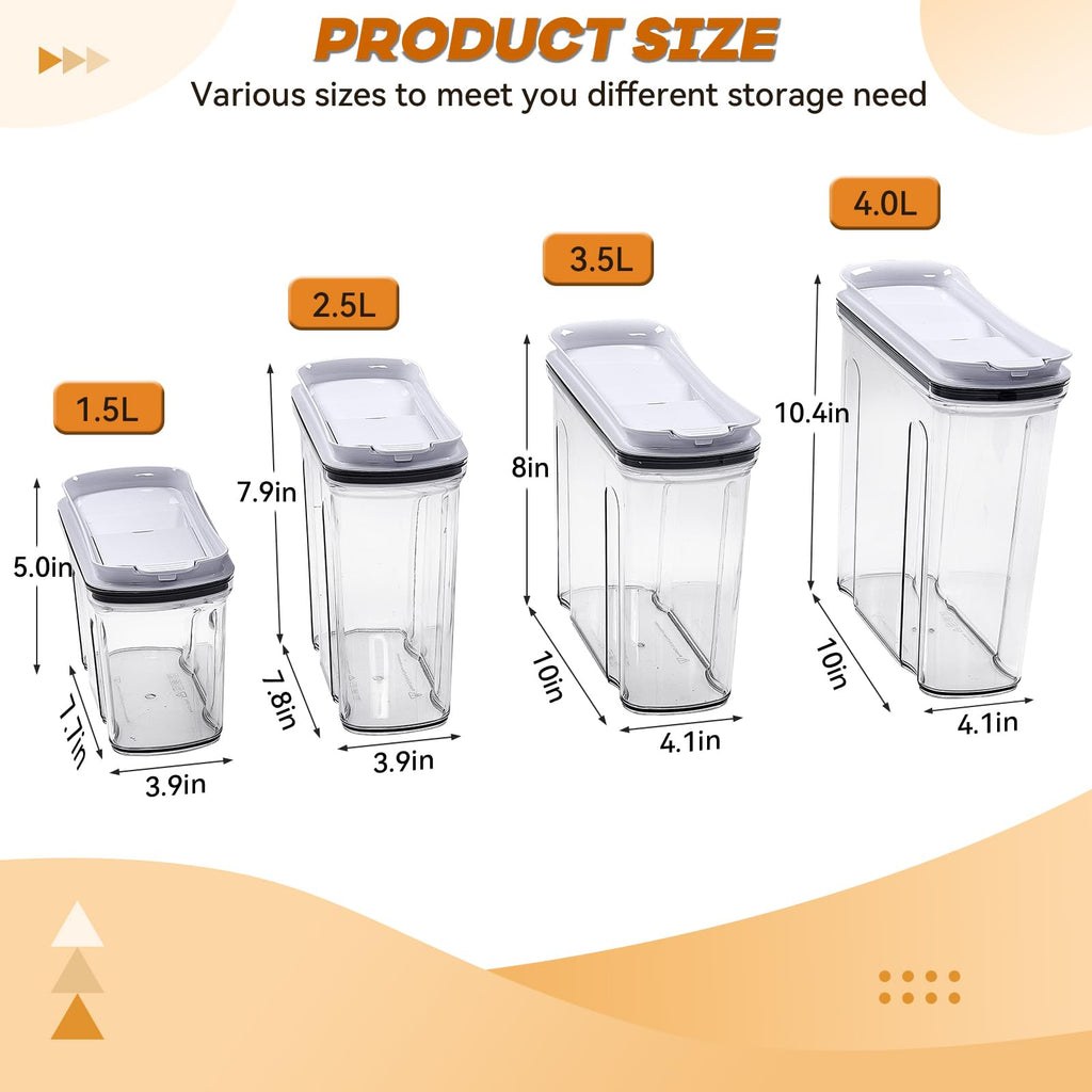 Cereal Containers Storage Set, Airtight Food Storage Container with Lid 4L/135.2oz, 2PCS BPA-FREE Plastic Pantry