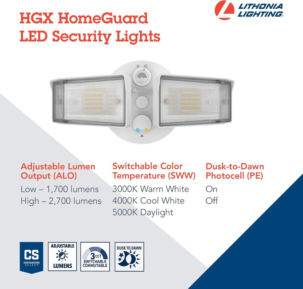 HomeGuard 2-Light LED Outdoor Flood Lights, Outdoor LED Lights, Dusk to Dawn Sensor, Adjustable Lumens, Selectable