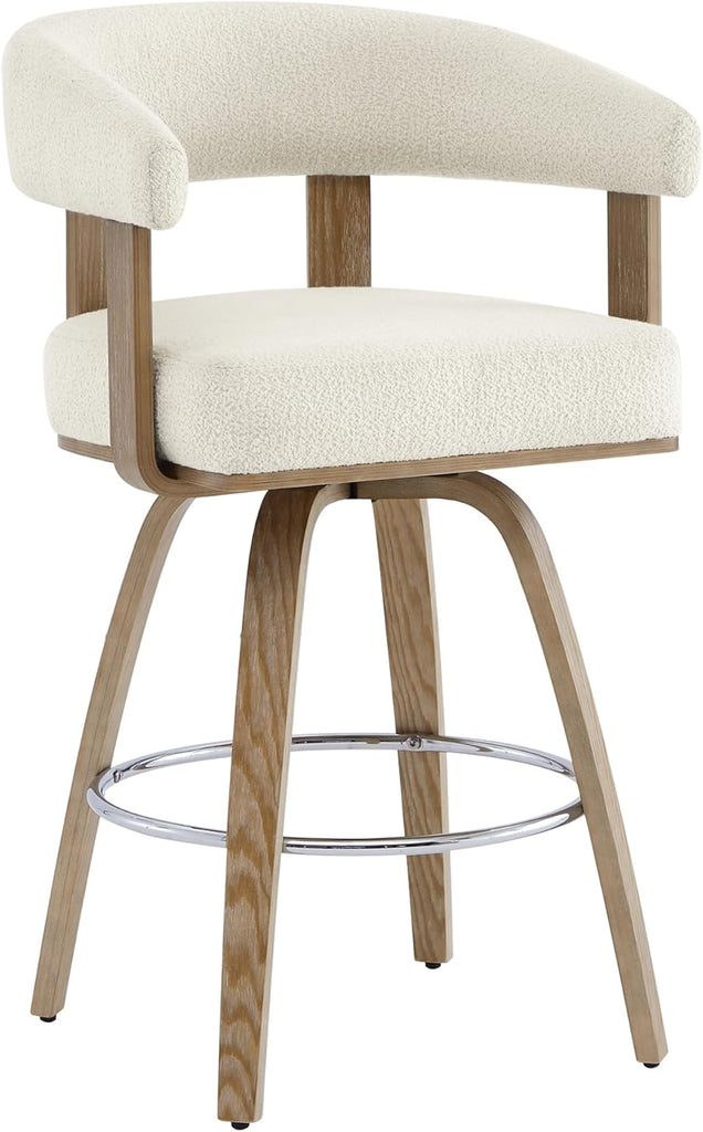 Swivel Counter Height Barstools Set of 2, FSC Certified Polyester Upholstered Bar Stools with Back and Armrest