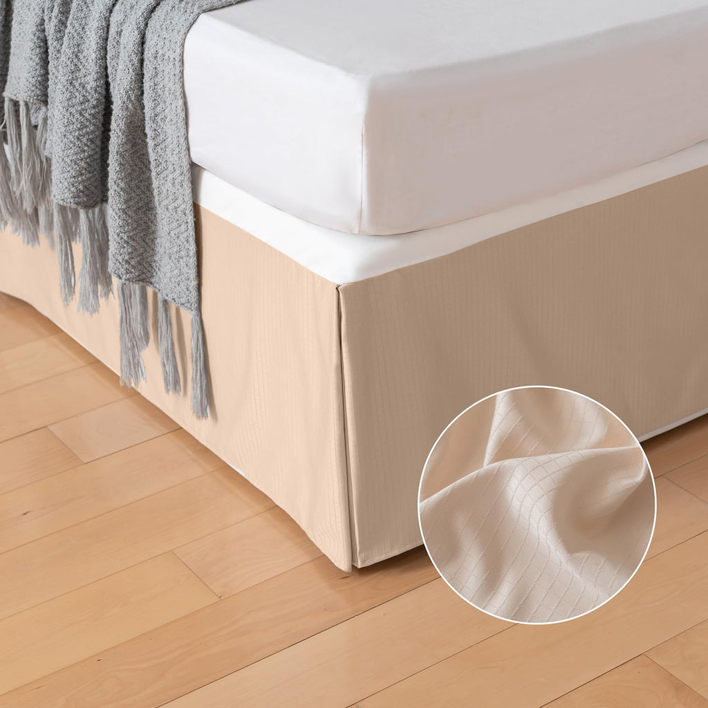 Pleated Bed Skirt King Size, Pleated Grid Plaid Tailored 14 Inch Drop
