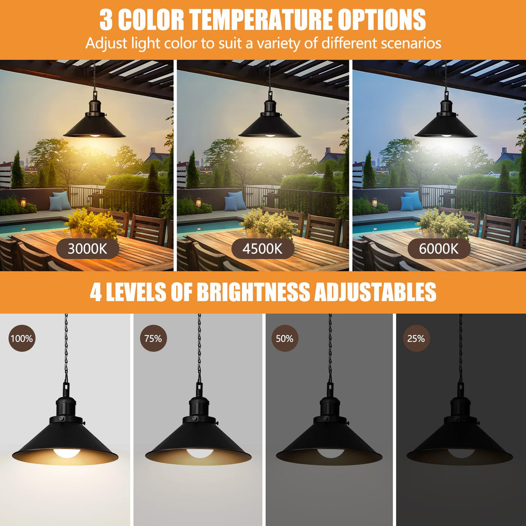 2 Pack Black Portable Battery Operated Hanging Lights, Rechargeable Wireless Outdoor Pendant Light with Remote