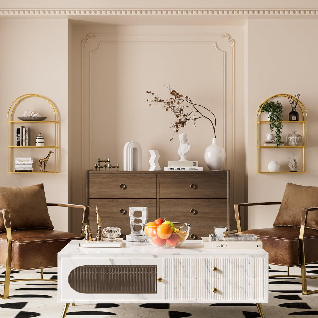 3-Tier Arched Wall Shelf with Gold Frame & Transparent Shelves